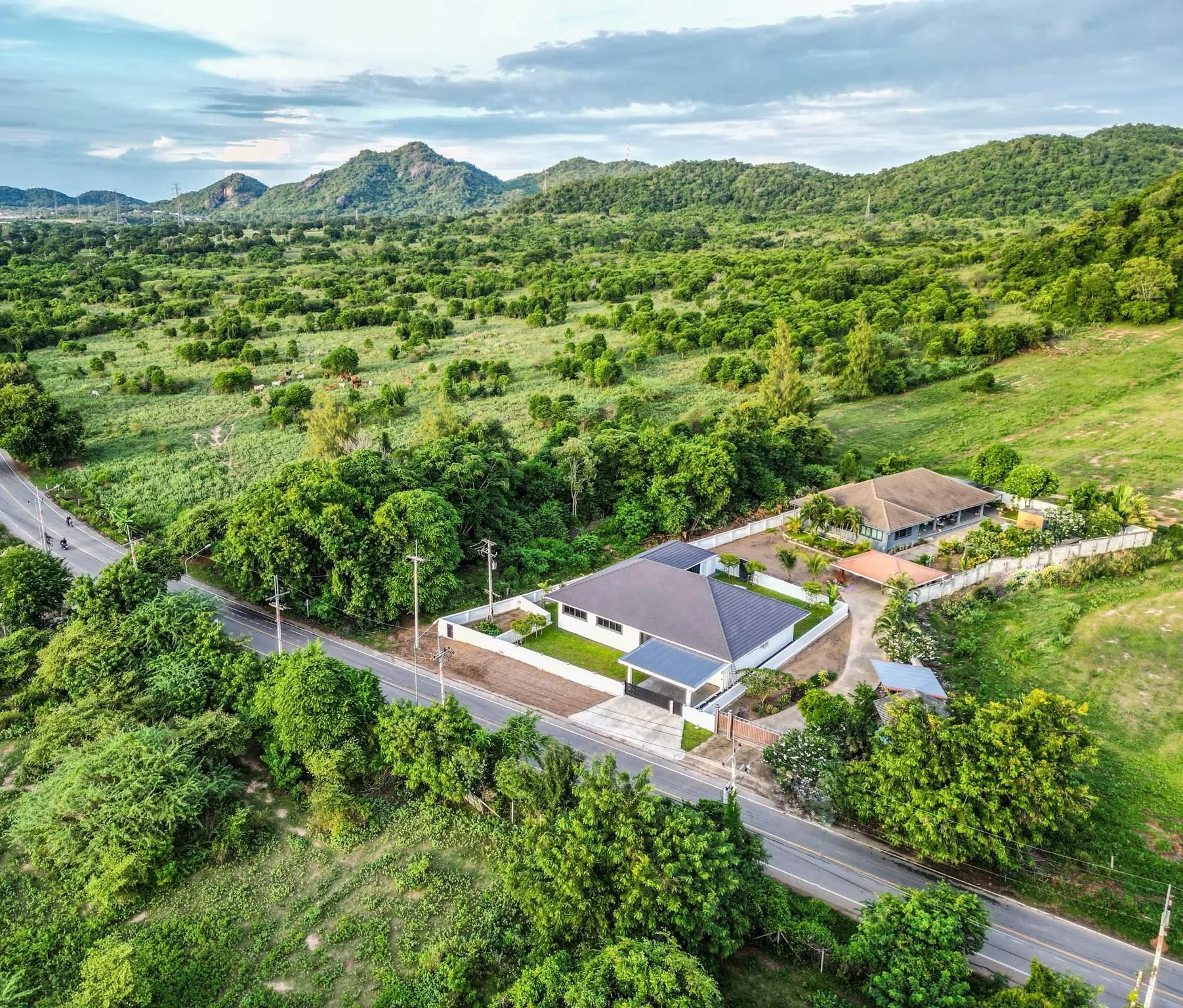 Drone view of the valley, the mountains and Onyx Float by the road
