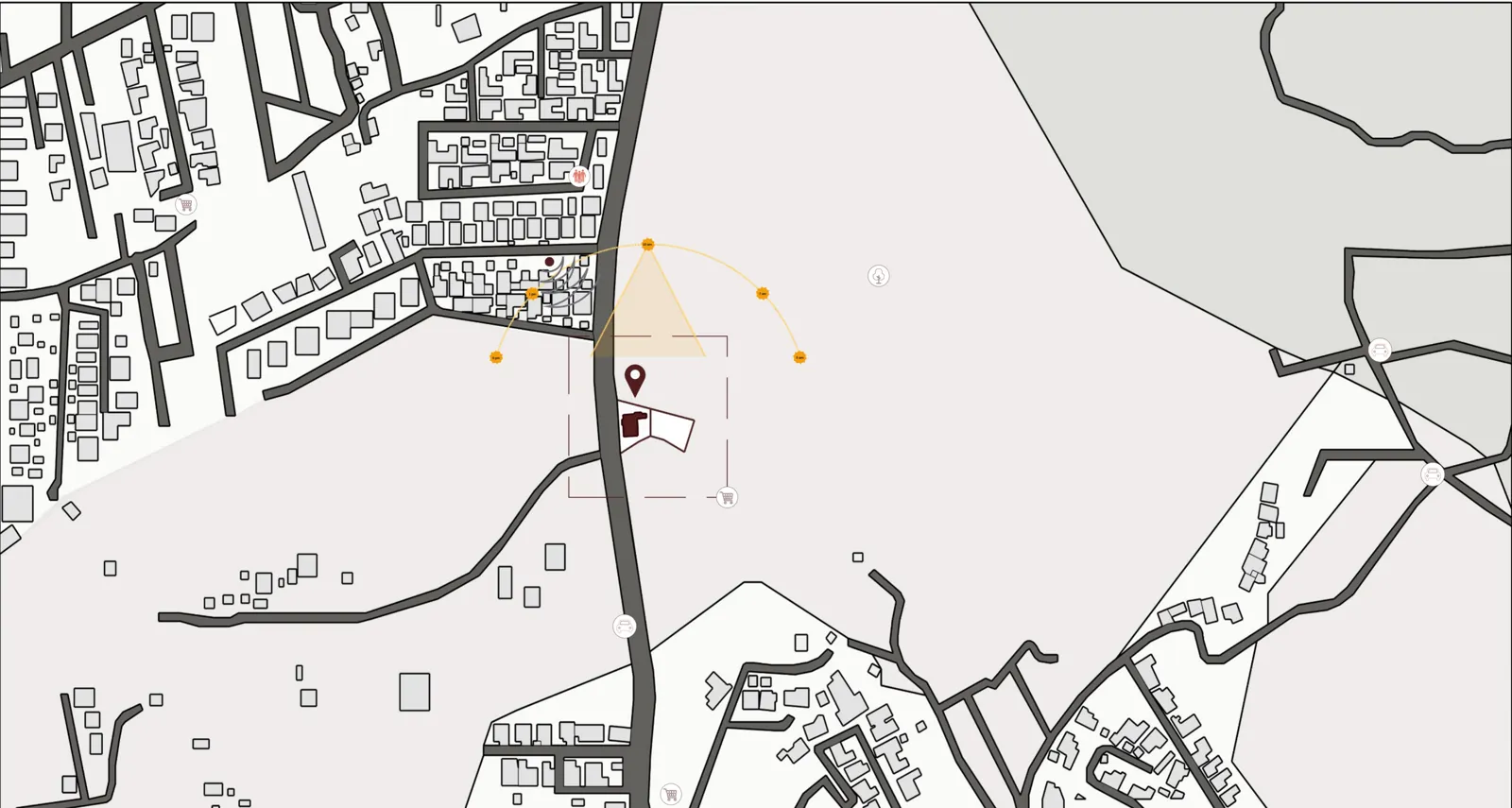 Site map of the villa on road 2043 with open land around it